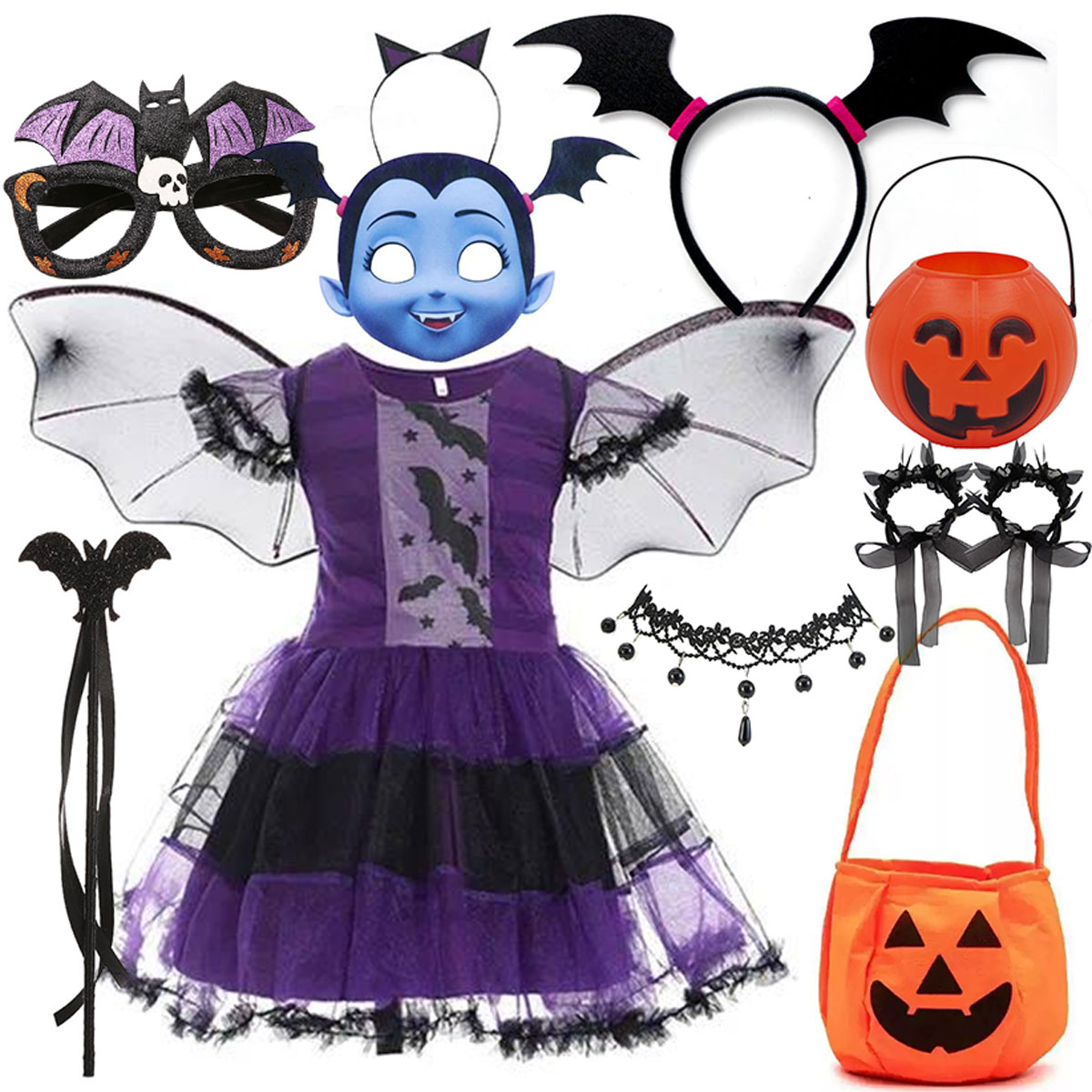 Kids Face Mask - Kızlar Cadılar Bayramı Vampir Yarasa kostümü