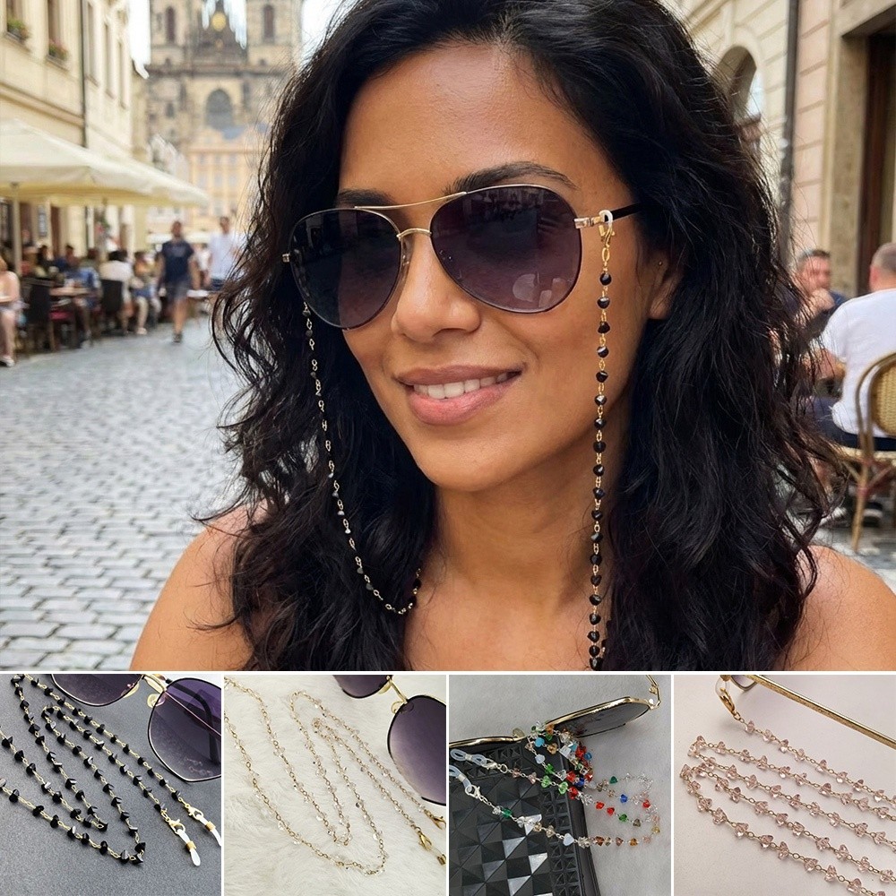 Mask Chain Holder - Moda Aksesuarı Üçgen Kristal Gözlük Tutucu